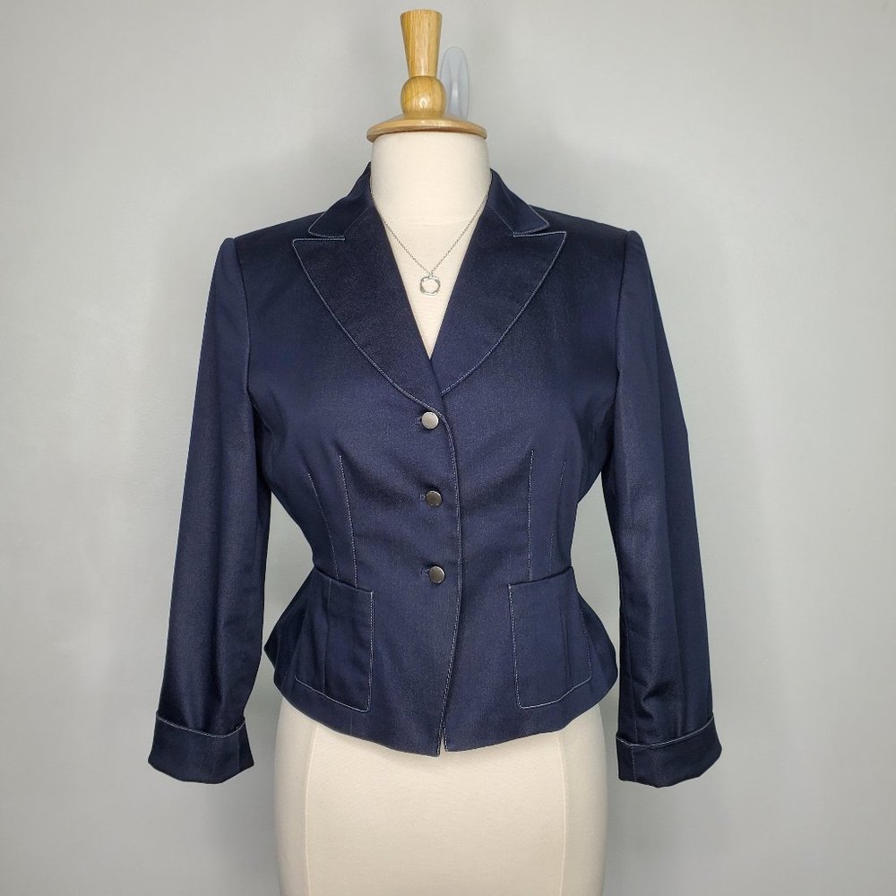 Tahari Arthur S. Levine Petite Navy Corporate Chic Career Business Blazer  8P